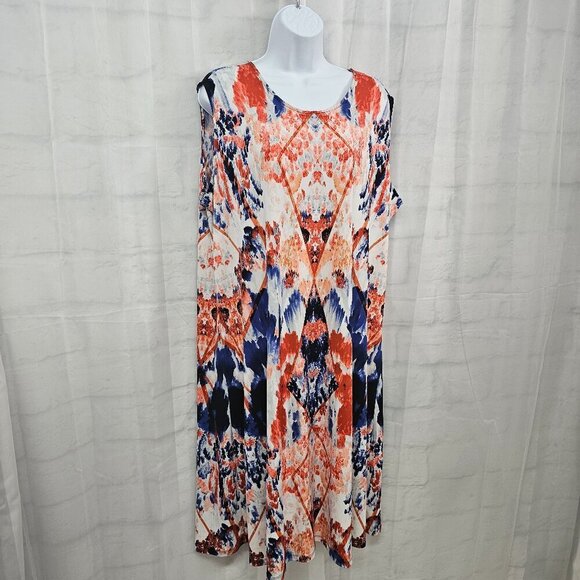 Roaman's Red Blue Sleeveless Abstract Grunge Shift Midi Dress 18/20 (L) - Picture 3 of 9